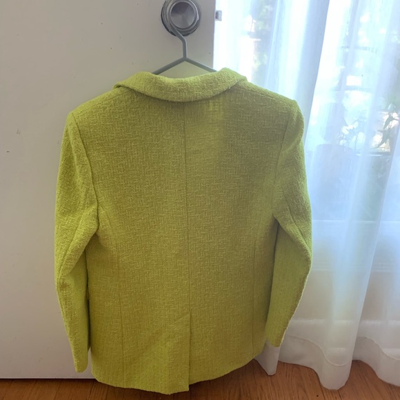 Zara - Lime Green Textured Weave Oversized Long Blazer - Picture 5 of 7